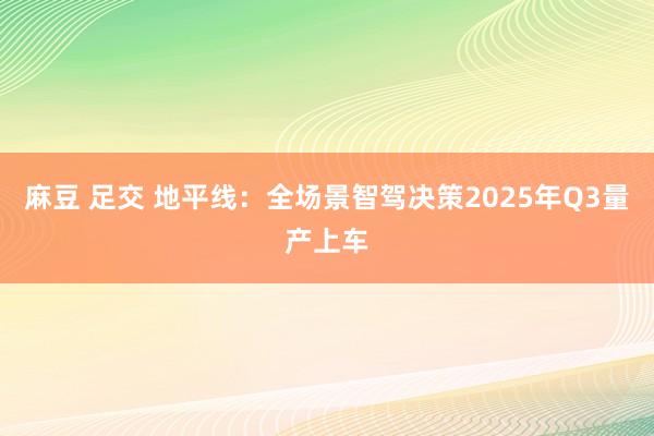 麻豆 足交 地平线：全场景智驾决策2025年Q3量产上车